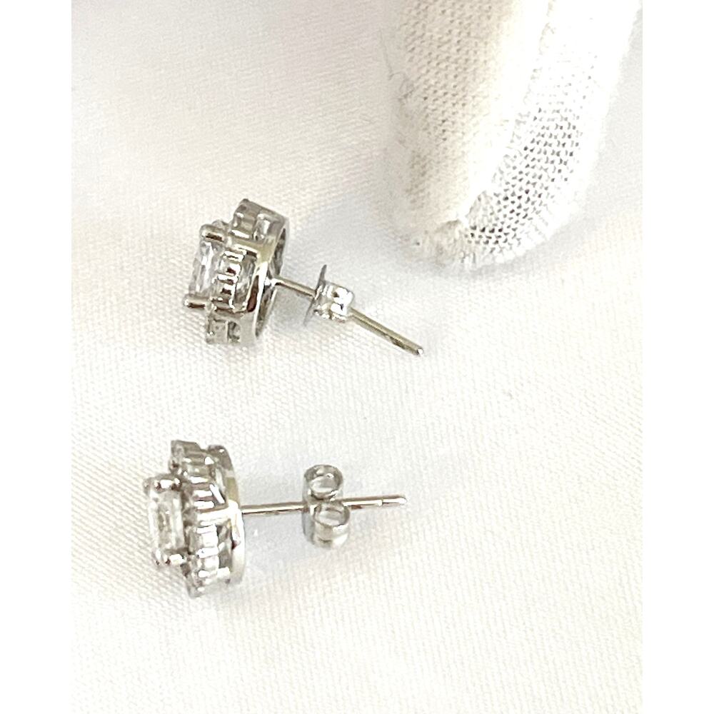 925 CZ Halo Set of 3 - Necklace Earring Ring Set Pendant Stamped - Picture 8 of 15